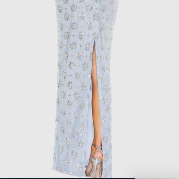 MAC DUGGAL A93744 EMBELLISHED MESH V-NECK SLEEVELSSS POWDER BLUE GOWN 18 - Picture 7 of 7